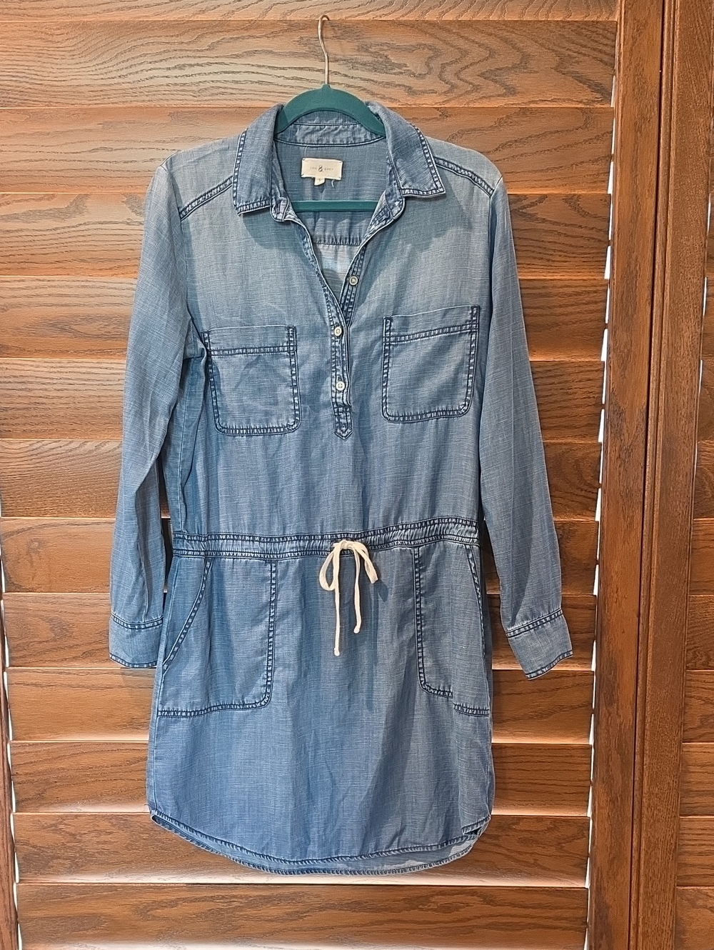 Lou & Grey Light Blue Chambray Drawstring Shirt Dress